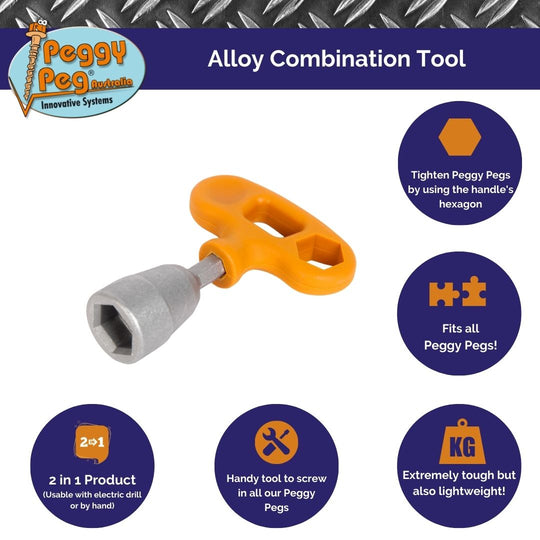 Alloy Combi Tool • 2 parts (HP68) • Aluminium Drill Driver for all screw-in Peggy Pegs